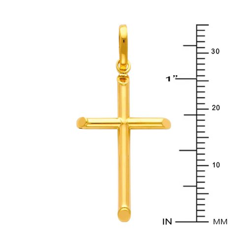 The World Jewelry Center 14k REAL Yellow Gold Cross Pendant with 2mm Figaro Chain Necklace - 22"