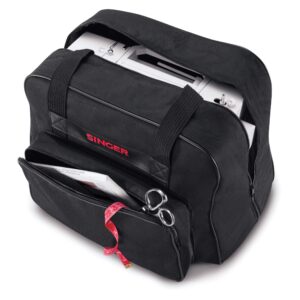 SINGER | Machine Carrying Case, Black, Spacious Case Fits Most Standard Sewing Machines and Sergers, Fully-Padded Interior, Durable Canvas Exterior, Easy Zip, Large Front Pocket, Easy Transport