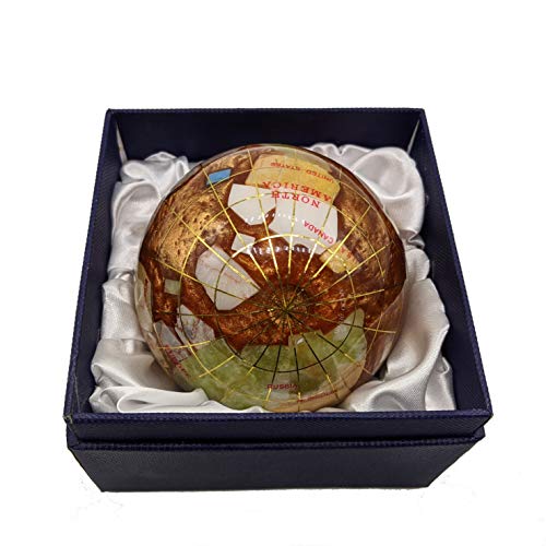 Unique Art 3-Inch amber Pearl Swirl Ocean Gemstone World Globe Paper Weight