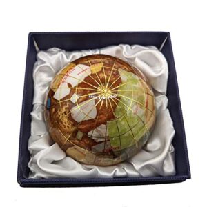 Unique Art 3-Inch amber Pearl Swirl Ocean Gemstone World Globe Paper Weight