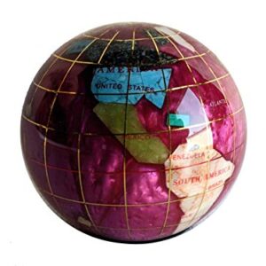 Unique Art 3-Inch Pink Pearl Swirl Ocean Gemstone World Globe Paper Weight