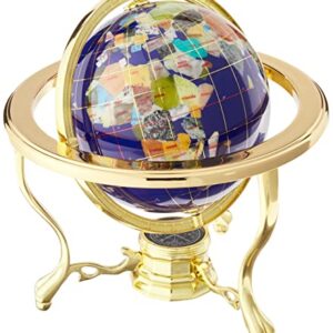 Unique Art 10-Inch by 6-Inch Blue Lapis Ocean Table Top Gemstone World Globe with Gold Tripod