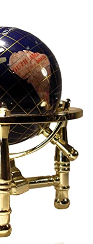 Unique Art 6-Inch by Blue Lapis Ocean Mini Table Top Gemstone World Globe with Gold Tripod