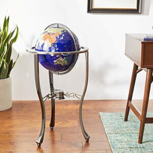 Unique Art 36-Inch by 13-Inch Floor Standing Blue Lapis Gemstone World Globe with Silver Tripod