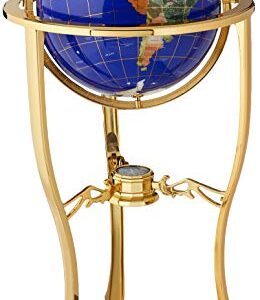 Unique Art 36-Inch by 13-Inch Floor Standing Blue Lapis Gemstone World Globe Gold Tripod