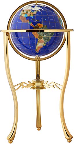 Unique Art 36-Inch by 13-Inch Floor Standing Blue Lapis Gemstone World Globe Gold Tripod