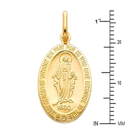 The World Jewelry Center 14k REAL Yellow Gold Religious Miraculous Mary Medal Pendant with 0.9mm Braided Wheat Chain Necklace - 20"