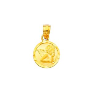 The World Jewelry Center 14k REAL Yellow Gold Religious Angel Pendant with 1.2mm Singapore Chain Necklace - 18"