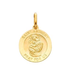 The World Jewelry Center 14k REAL Yellow Gold Religious Saint Anthony Medal Pendant with 1.2mm Cable Chain Necklace - 20"