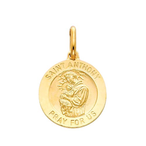 The World Jewelry Center 14k REAL Yellow Gold Religious Saint Anthony Medal Pendant with 1.2mm Cable Chain Necklace - 20"