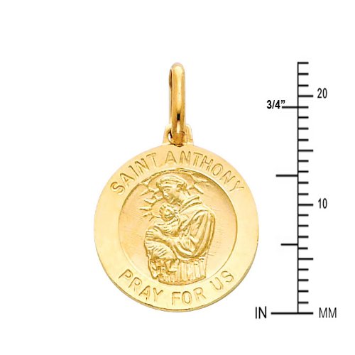 The World Jewelry Center 14k REAL Yellow Gold Religious Saint Anthony Medal Pendant with 1.2mm Cable Chain Necklace - 20"