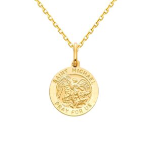 the world jewelry center 14k real yellow gold religious saint michael medal pendant with 1.2mm cable chain necklace - 20"