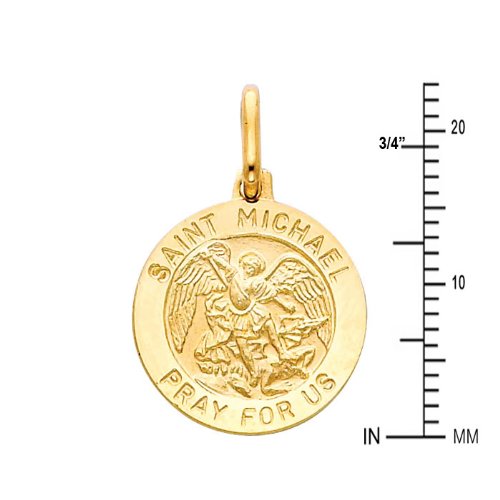 The World Jewelry Center 14k REAL Yellow Gold Religious Saint Michael Medal Pendant with 1.2mm Cable Chain Necklace - 20"