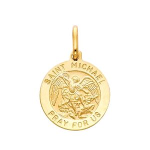 The World Jewelry Center 14k REAL Yellow Gold Religious Saint Michael Medal Pendant with 1.2mm Cable Chain Necklace - 20"