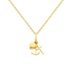 The World Jewelry Center 14k REAL Yellow Gold Faith, Hope, and Charity Pendant with 0.9mm Cable Chain Necklace - 16"