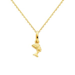 The World Jewelry Center 14k REAL Yellow Gold Queen Nefertiti Pendant with 0.9mm Cable Chain Necklace - 20"