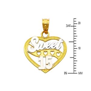 14k REAL Two Tone Gold 15 A?os Heart Pendant with 1.5mm Diamond Cut Chain Necklace - 16"