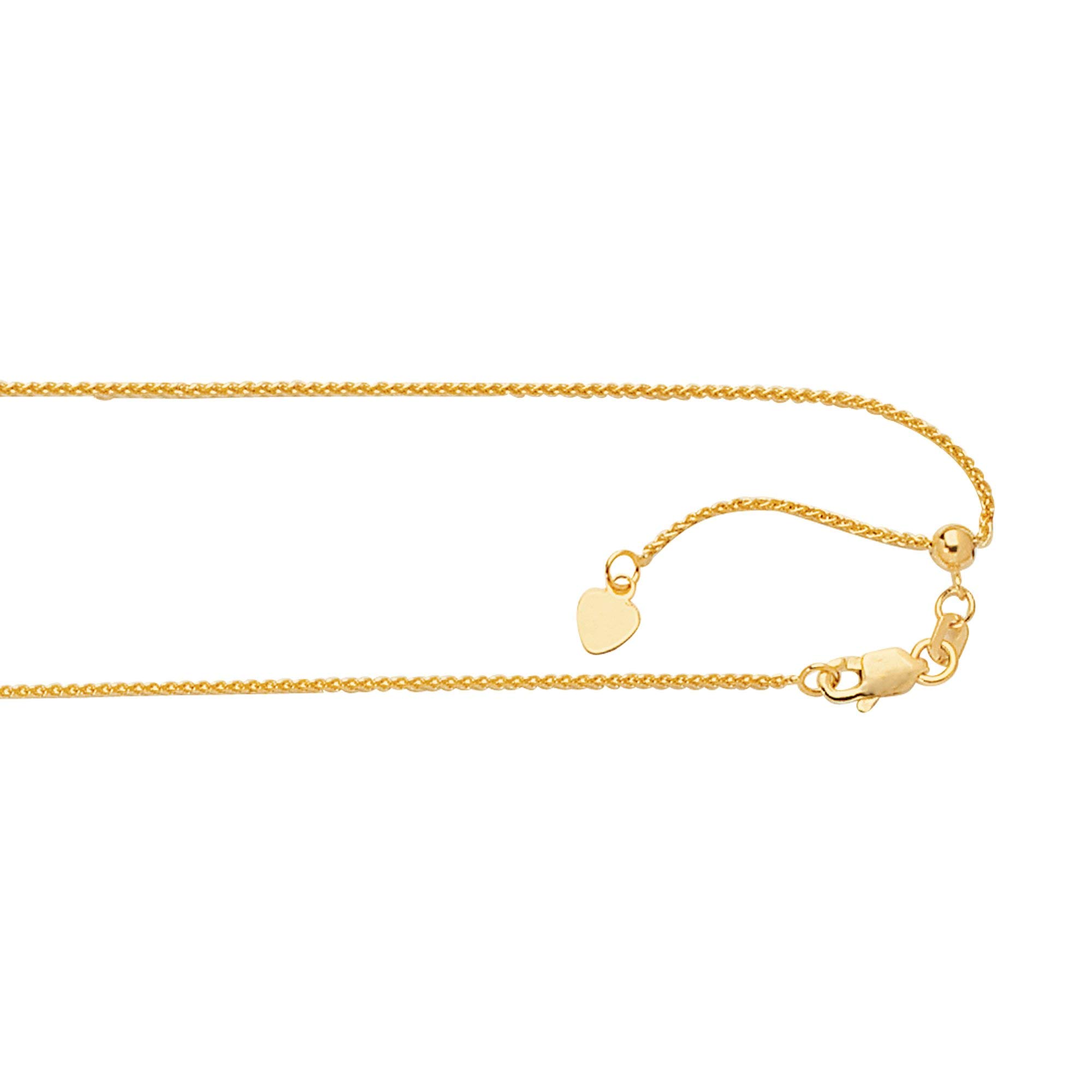 JewelStop 14k Yellow Gold 1 mm Adjustable Wheat Chain 22" w/Lobster Claw Clasp