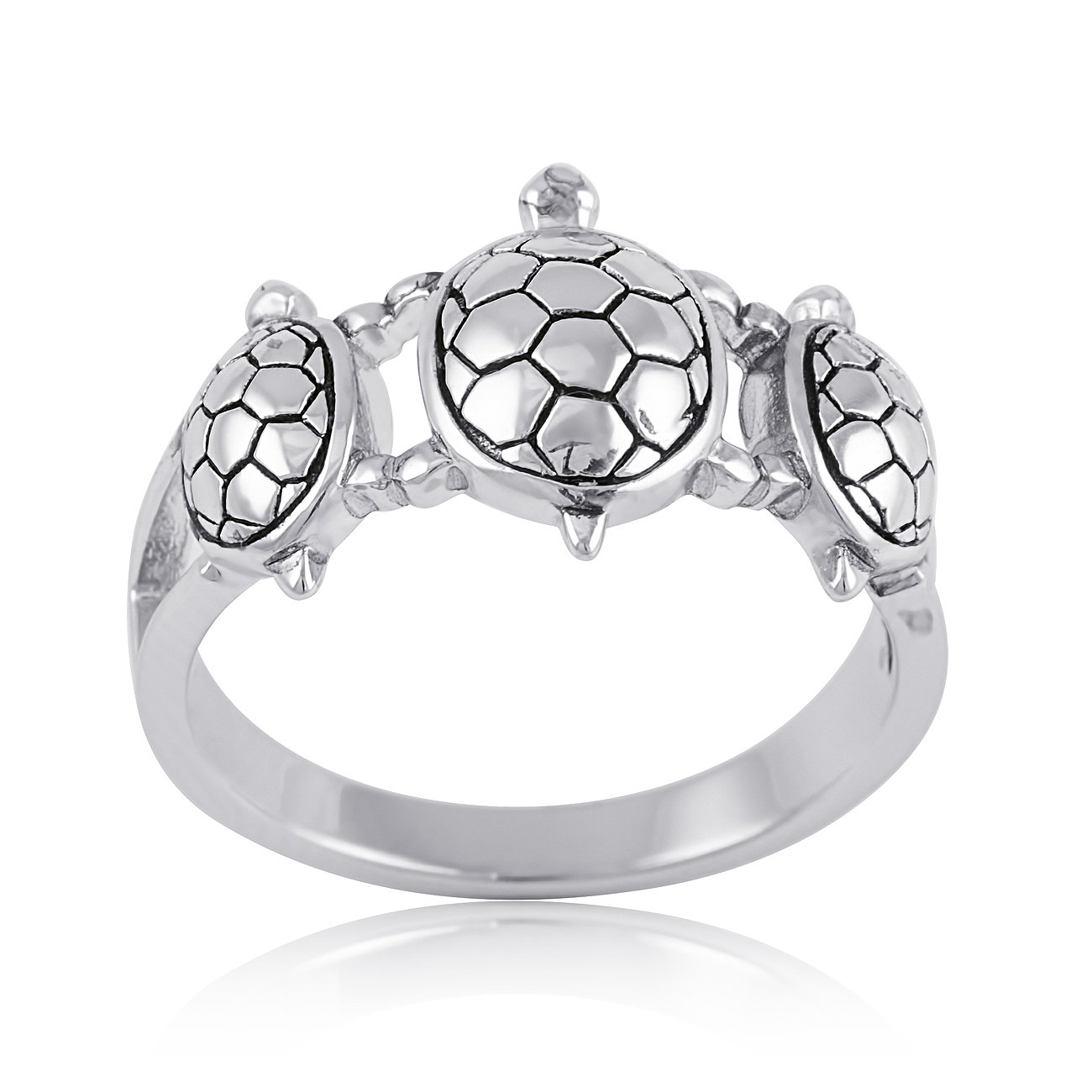 SILVERCLOSEOUT Rhodium Plated Sterling Silver Womens Three Turtle Ring - Size 9