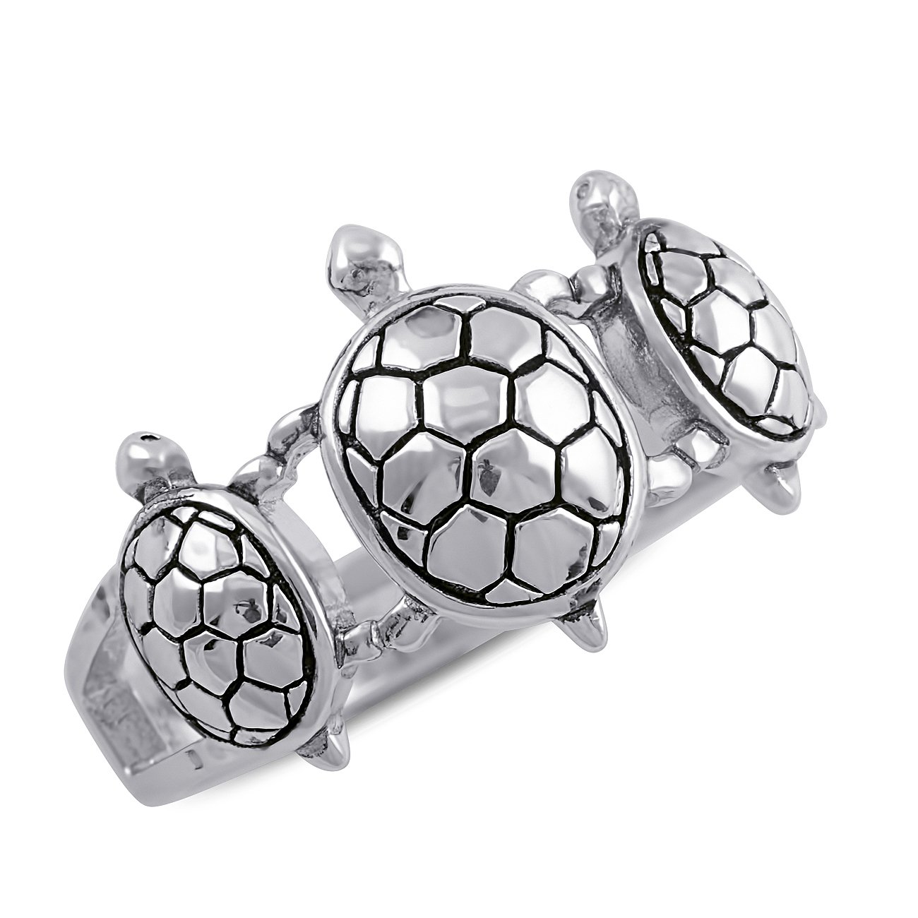 SILVERCLOSEOUT Rhodium Plated Sterling Silver Womens Three Turtle Ring - Size 9