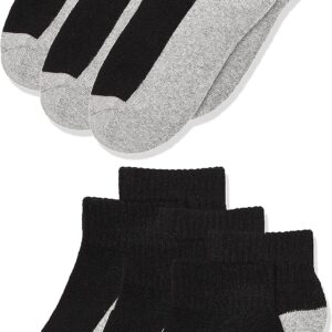 Jefferies Socks Little Boys' Seamless Sport Quarter Half Cushion 6 Pack Socks, Black/Grey, 8-9.5