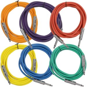 seismic audio speakers guitar cables, ts ¼” guitar cables, colored, 10 feet