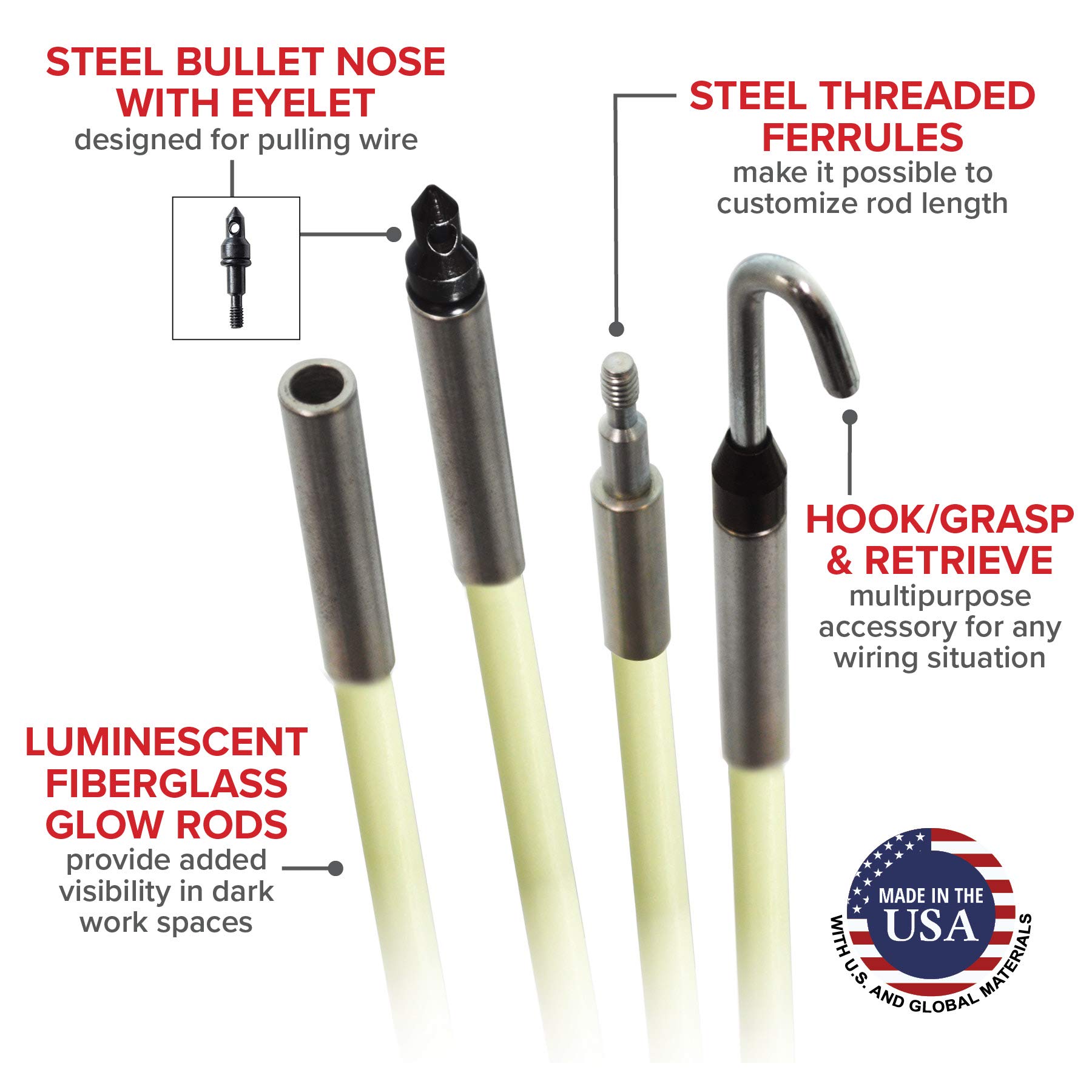 Jameson 7S-65K Fiberglass Glow Rod, 30'