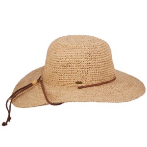 scala women's big brim raffia hat with leather chin cord, natural, one size