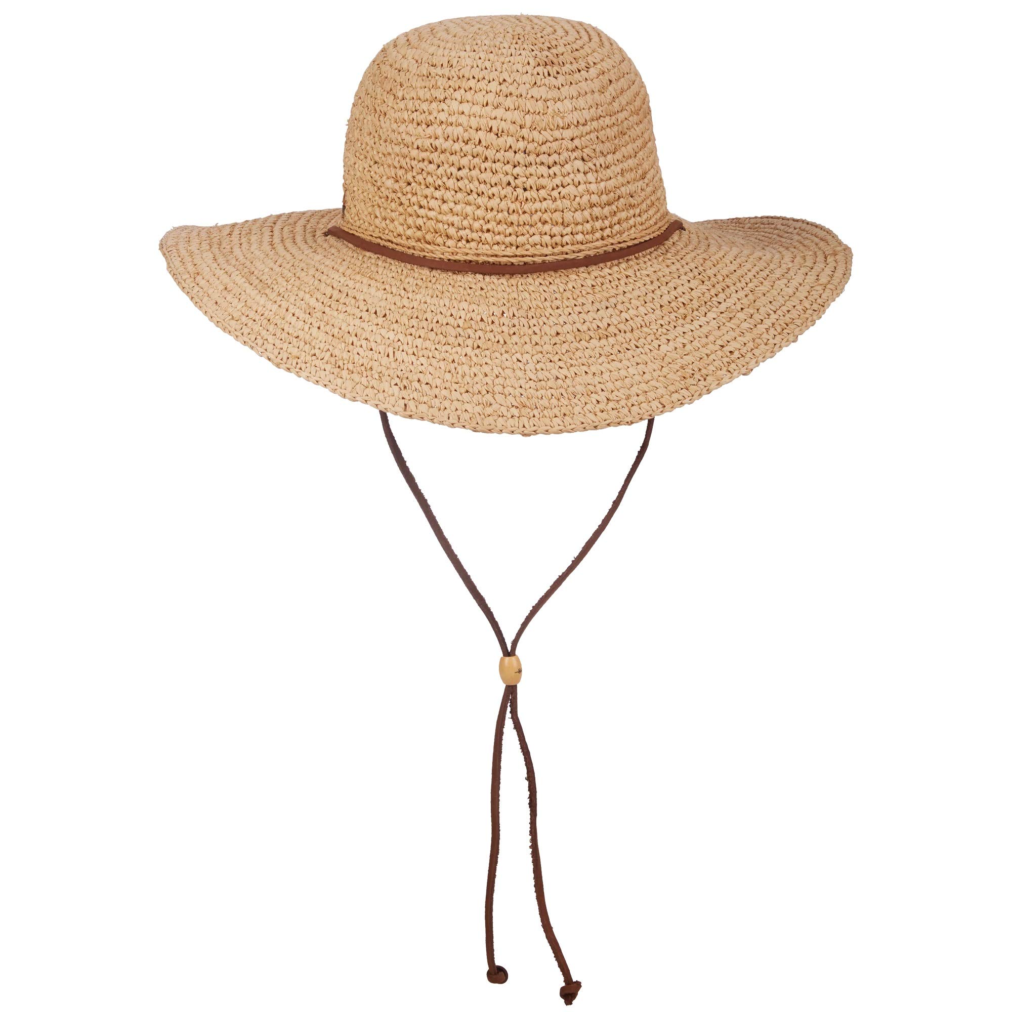 Scala Women's Big Brim Raffia Hat with Leather Chin Cord, Natural, One Size