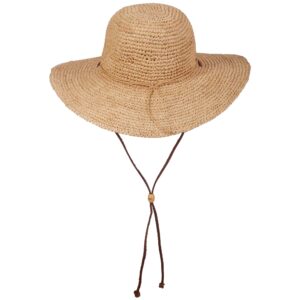 Scala Women's Big Brim Raffia Hat with Leather Chin Cord, Natural, One Size