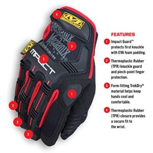 Mechanix Wear: M-Pact Work Gloves with Secure Fit, Work Gloves with Impact Protection and Vibration Absorption, Safety Gloves for Men (Black/Red, Large)