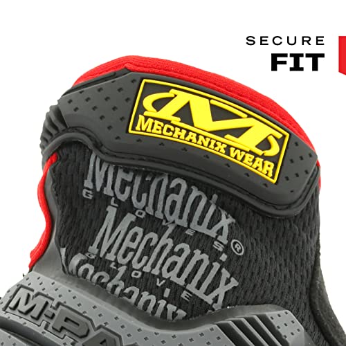 Mechanix Wear: M-Pact Work Gloves with Secure Fit, Work Gloves with Impact Protection and Vibration Absorption, Safety Gloves for Men (Black/Red, Large)