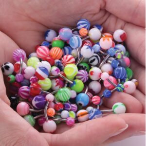 BodyJ4You 100PC Belly Button Rings Banana Barbells 14G Surgical Steel Bar Mix Color Body Jewelry