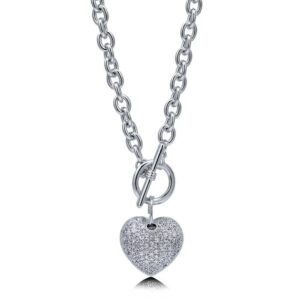 berricle heart cubic zirconia cz anniversary toggle pendant necklace for women, silver-tone