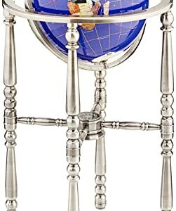 Unique Art 36-Inch by 13-Inch Floor Standing Blue Lapis Gemstone World Globe with Silver 4-Leg Stand