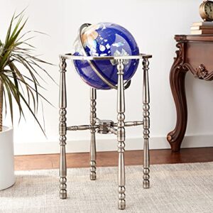 Unique Art 36-Inch by 13-Inch Floor Standing Blue Lapis Gemstone World Globe with Silver 4-Leg Stand