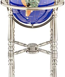 Unique Art 36-Inch by 13-Inch Floor Standing Blue Lapis Gemstone World Globe with Silver 4-Leg Stand