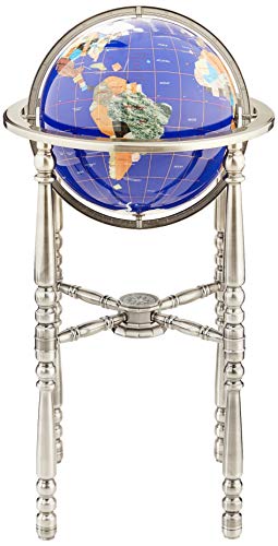 Unique Art 36-Inch by 13-Inch Floor Standing Blue Lapis Gemstone World Globe with Silver 4-Leg Stand