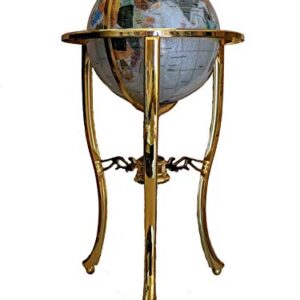 Unique Art 36-Inch by 13-Inch Floor Standing Pearl Ocean Gemstone World Globe with Gold Tripod