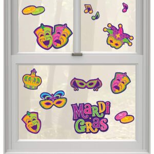 amscan 210809 mardi gras vinyl window decorations, 18" x 12", multicolor