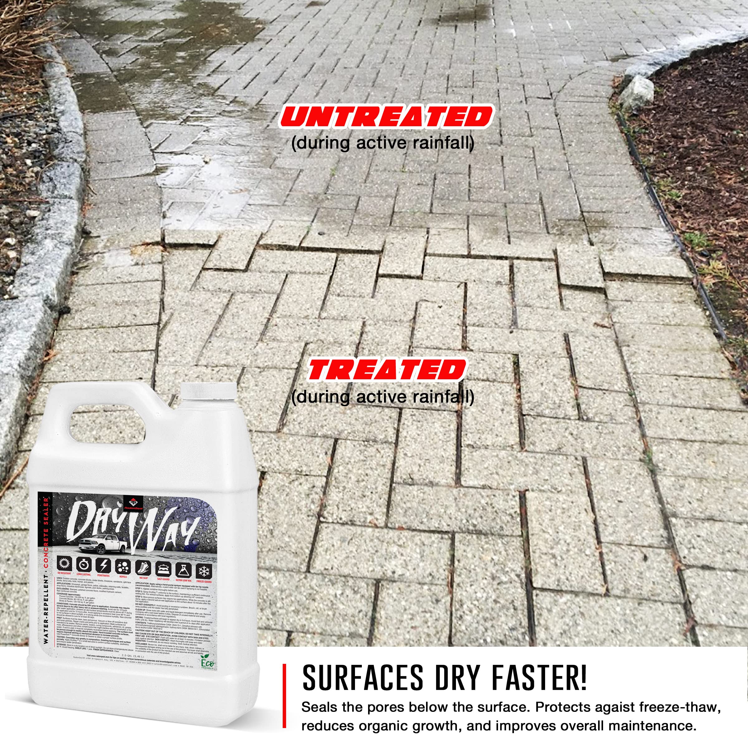 DryWay Water-Repellent Concrete Sealer - Penetrating Silane & Siloxane for Driveways, Garages, Patios, Pool Decks, Concrete, Brick & Pavers, Flat Finish, Interior/Exterior (5-Gallons)