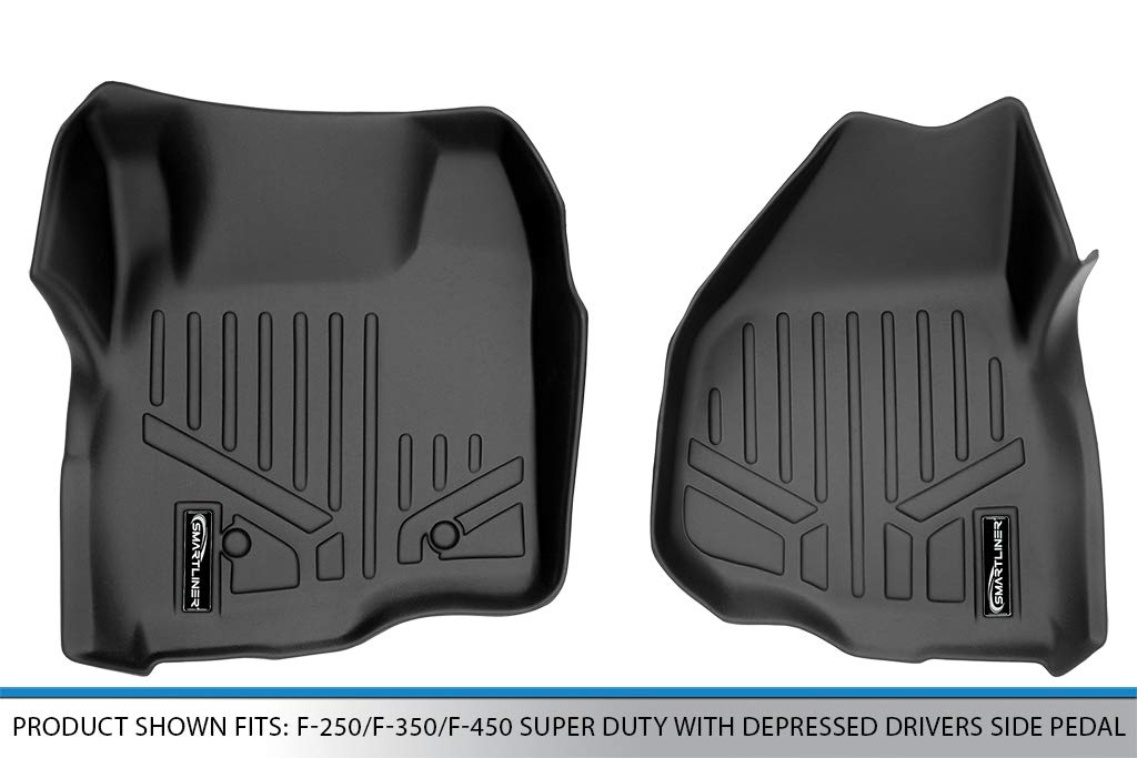 MAXLINER Floor Mats 1st Row Liner Set Black for 2011-2012 Ford F-250/F-350/F-450/F-550 Super Duty All Models with Depressed Drivers Side Pedal