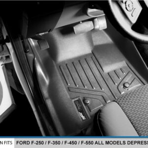 MAXLINER Floor Mats 1st Row Liner Set Black for 2011-2012 Ford F-250/F-350/F-450/F-550 Super Duty All Models with Depressed Drivers Side Pedal