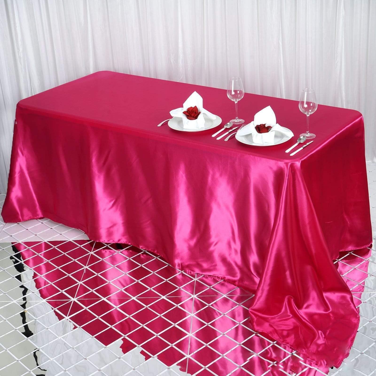 BalsaCircle 90x132 inch Fuchsia Satin Rectangle Tablecloth Table Cover Linens for Wedding Table Cloth Party Reception Events Kitchen Dining