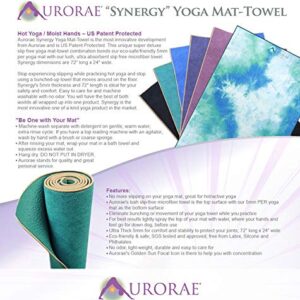 AURORAE Synergy 2in1 Hot Yoga Mat with integrated Non Slip Microfiber Towel. No Slipping No Bunching/Odor Patent Protected, Machine Washable