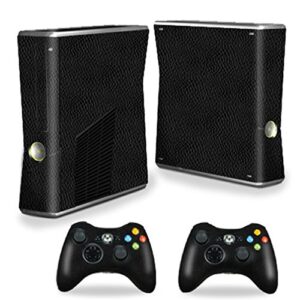 mightyskins skin compatible with x-box 360 xbox 360 s console - black leather | protective, durable, and unique vinyl decal wrap cover | easy to apply, remove, and change styles | made in the usa