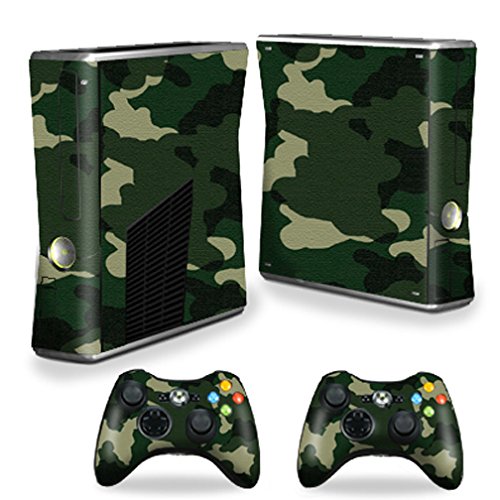 MightySkins Skin Compatible with Microsoft Xbox 360 S Slim + 2 Controller Skins wrap Sticker Skins Green Camo