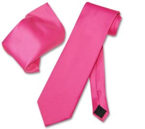 vesuvio napoli solid hot pink fuchsia necktie & handkerchief men's neck tie set