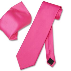 Vesuvio Napoli Solid HOT PINK FUCHSIA NeckTie & Handkerchief Men's Neck Tie Set