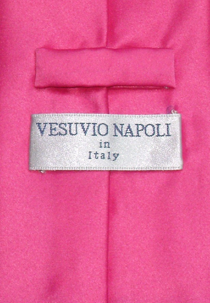 Vesuvio Napoli Solid HOT PINK FUCHSIA NeckTie & Handkerchief Men's Neck Tie Set